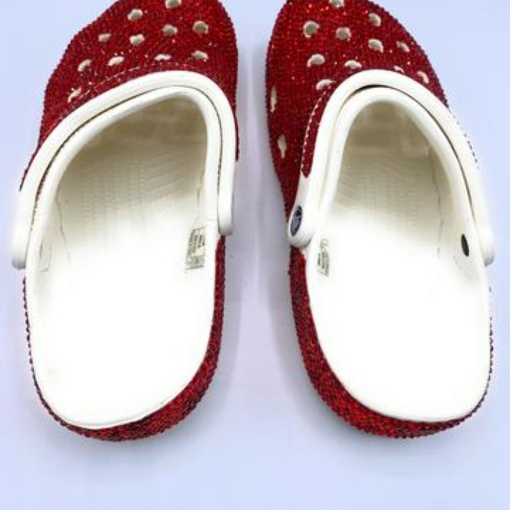 Bling RED Rhinestones Studded Customized White Clogs Adults - Picture 5 of 7